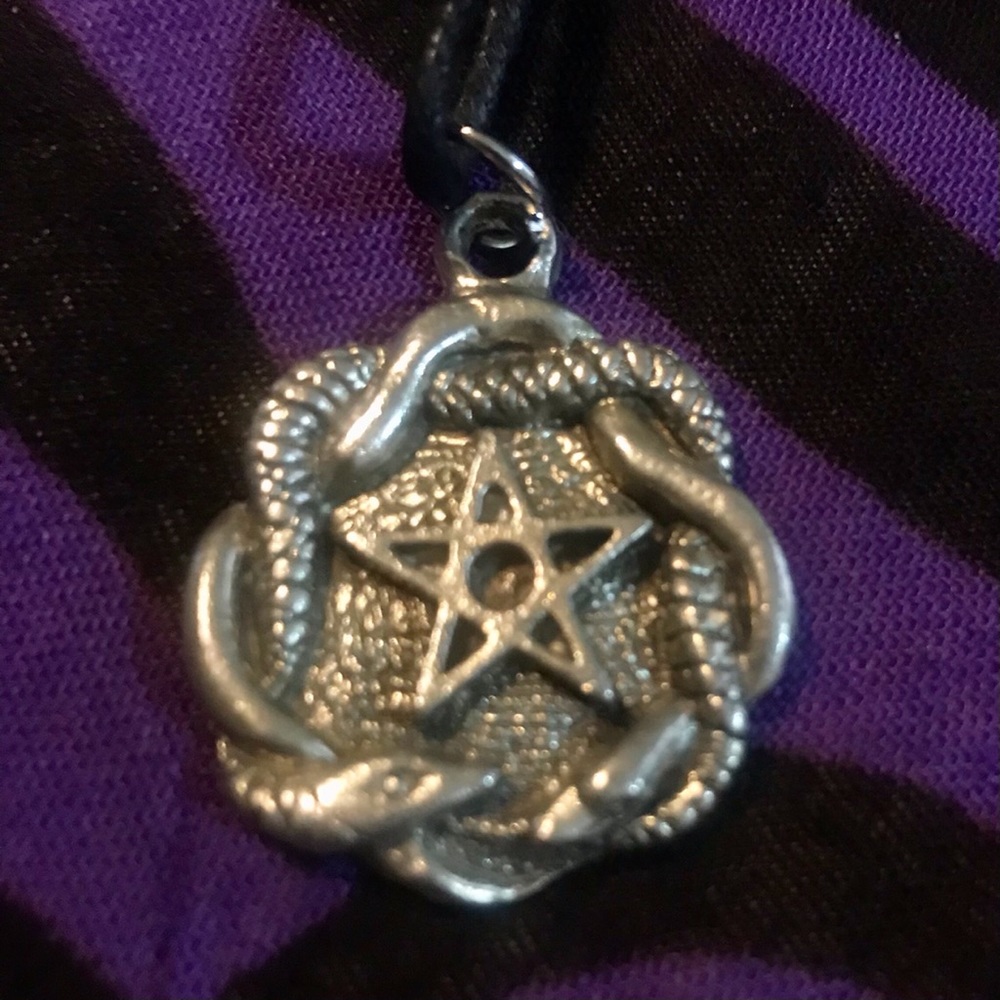 Snake Encircled Star Pentagram Pentacle Pewter